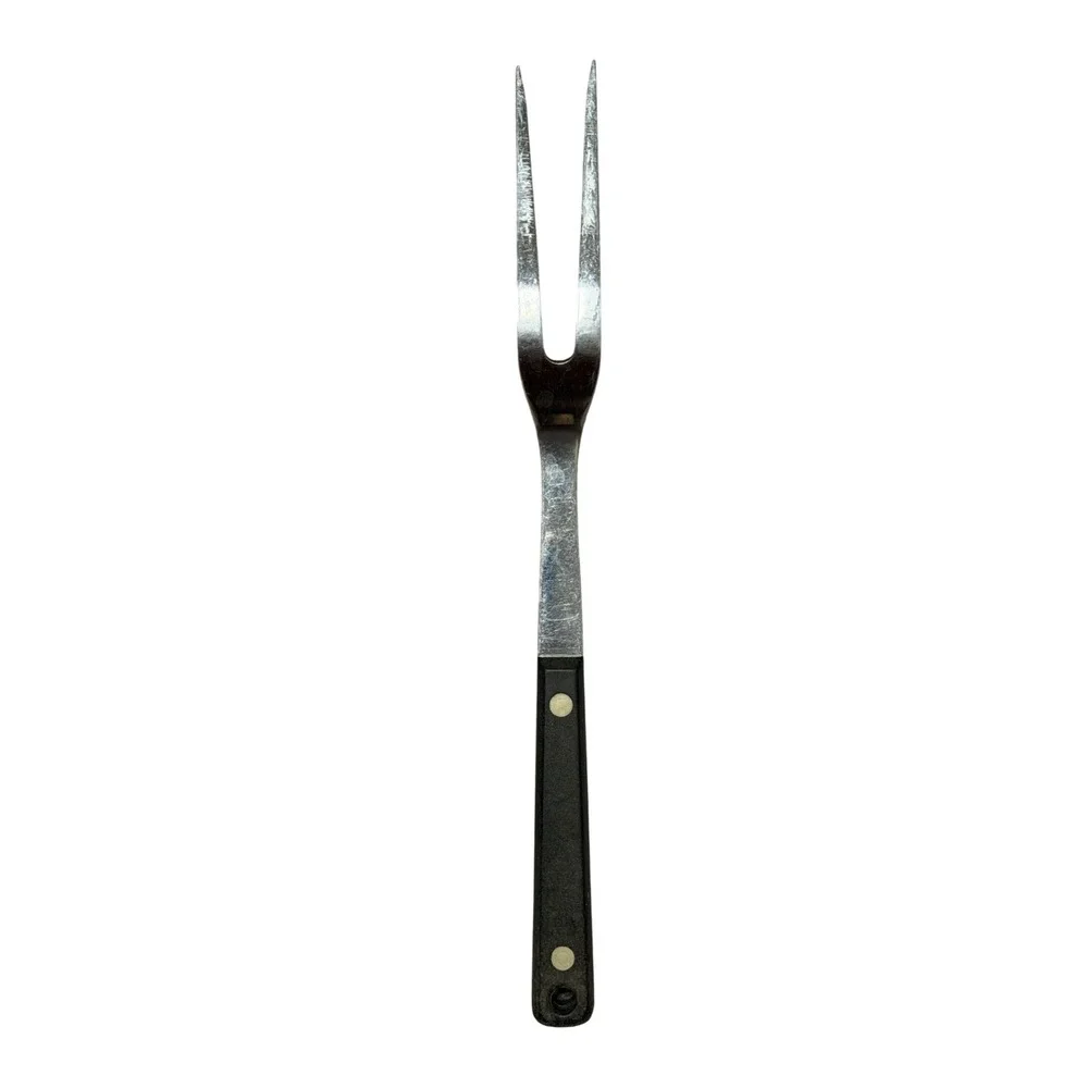 Vintage‎ Ekco Flint Stainless Steel Meat Carving Fork 2 Tine Black Handle USA